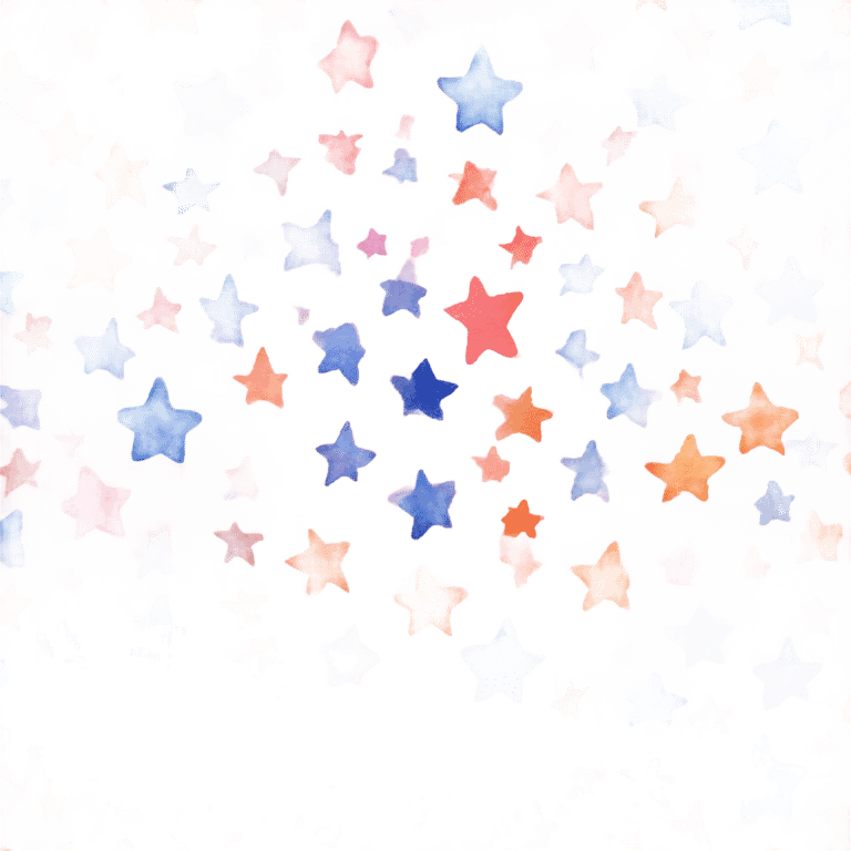 Repeating pattern pink blue and orange watercolor stars emoji