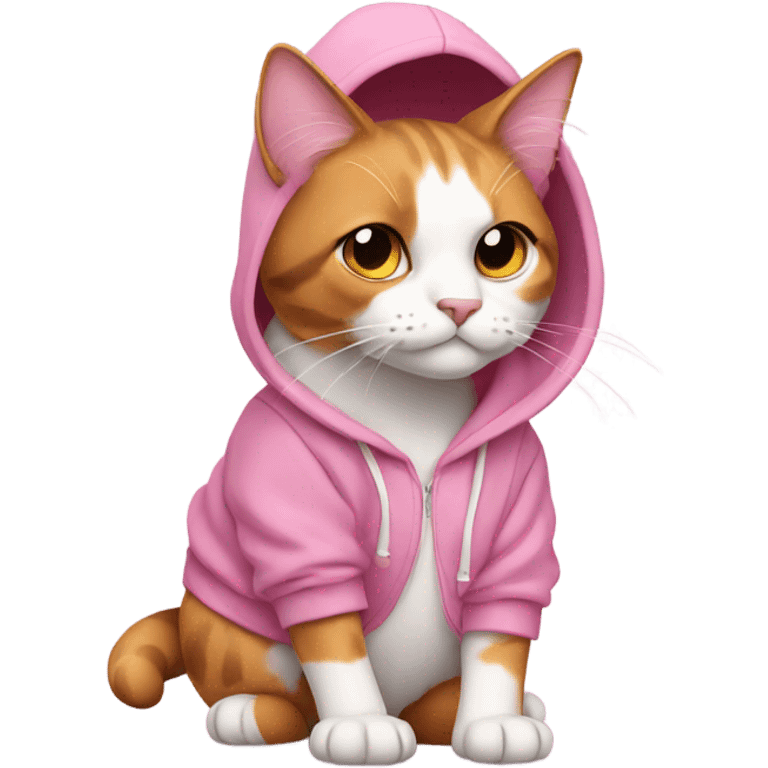 A calico cat wearing pink hoodie emoji