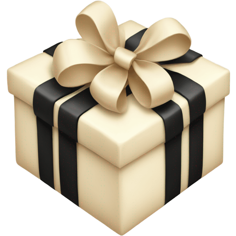 Cream Christmas present with a black ribbon bow on it  emoji