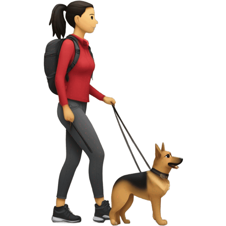 Women with a pony tail hiking with German shepherd silhouette  emoji