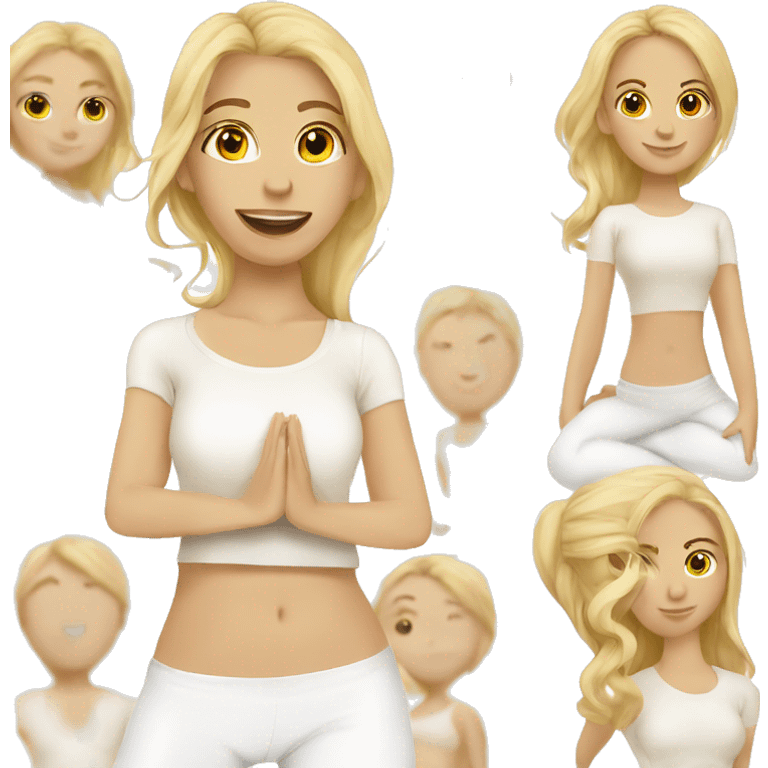 blonde yoga girl light white clothes n emoji