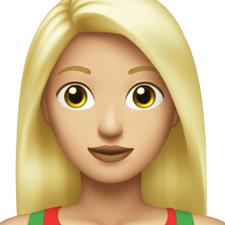 Very blonde blonde with green eyes with a red tank top with medium breasts emoji