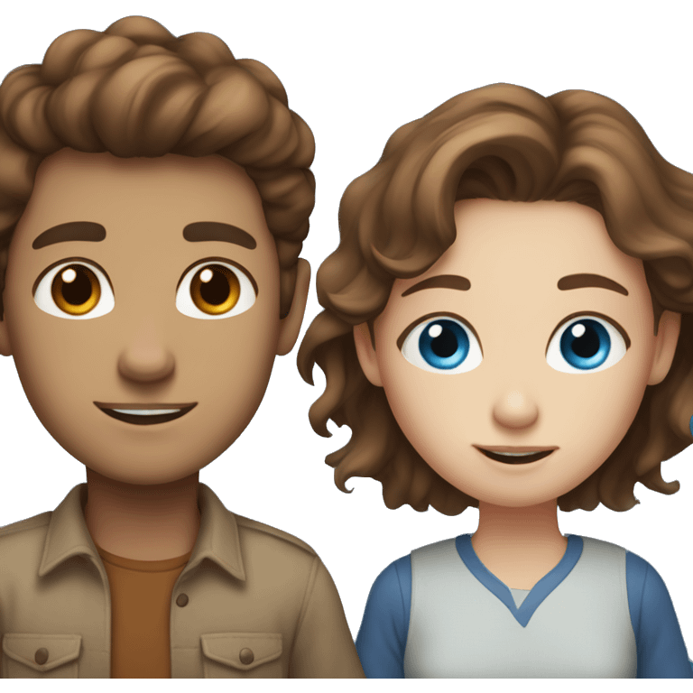 brown hair boy and browns shirt girl with blue eyes and freckles emoji