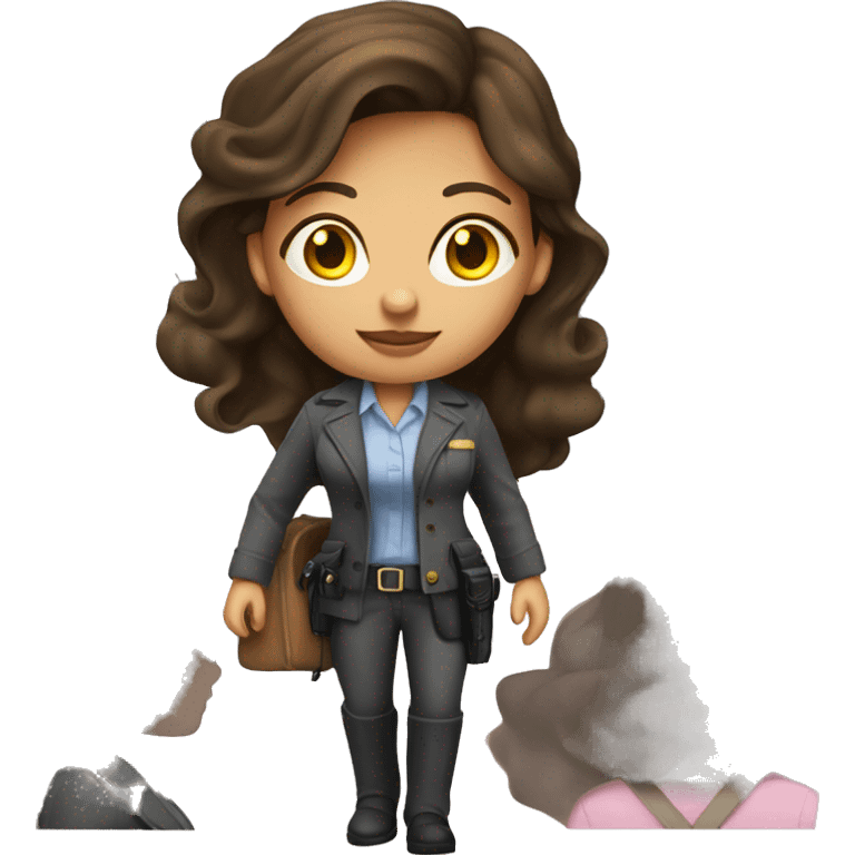 Tan skin brunette female detective wearing pink emoji