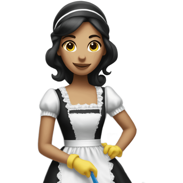 French maid in a black-and-white outfit cleaning house emoji