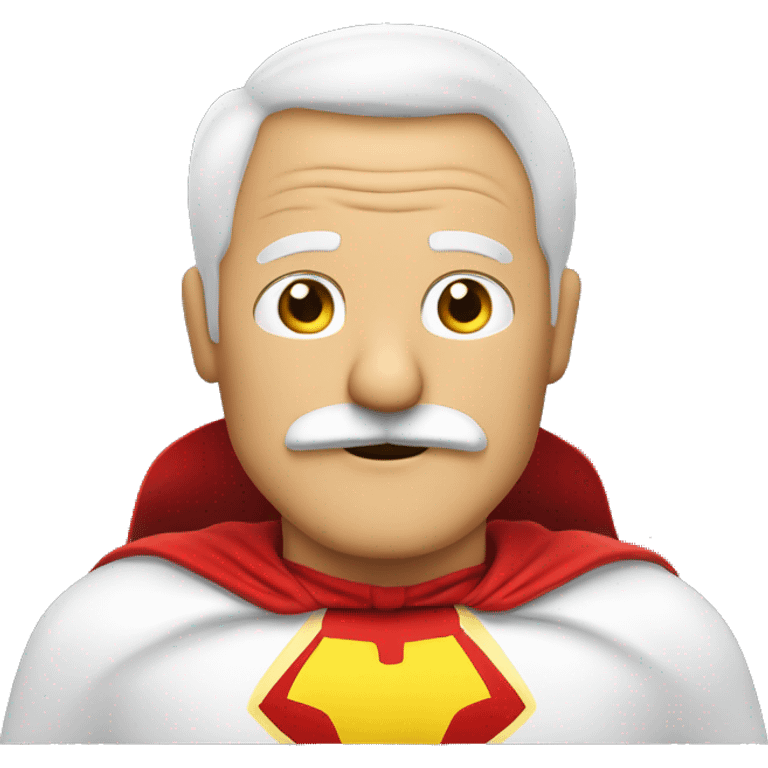 Yellow 50 year old man with a mustache crossing his hands with a red cape and a white and red superhero costume  emoji