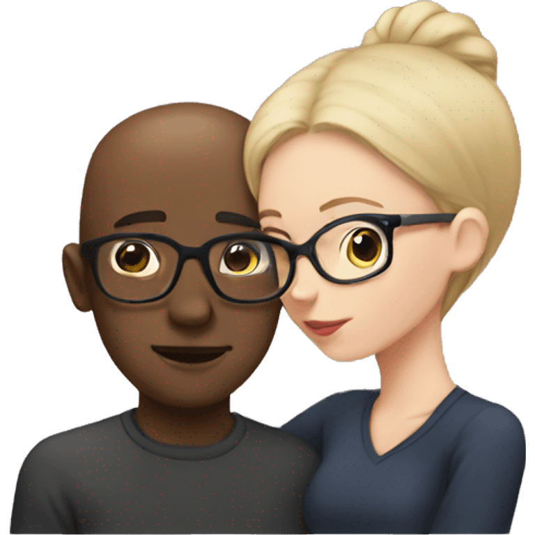 Black man with glasses and bald kissing white girl emoji