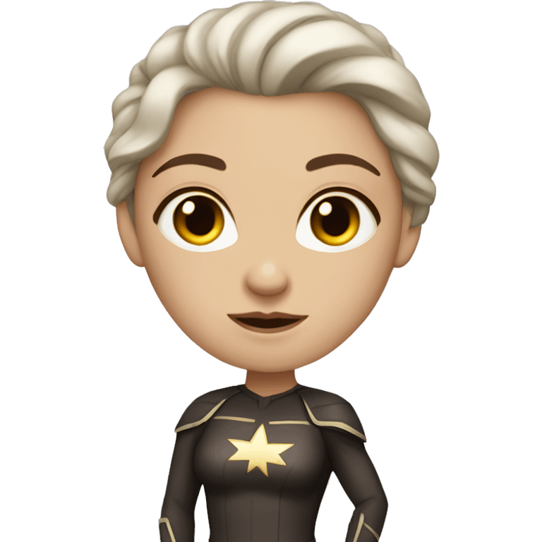 white woman with dark brown hair and brown eyes as super hero emoji