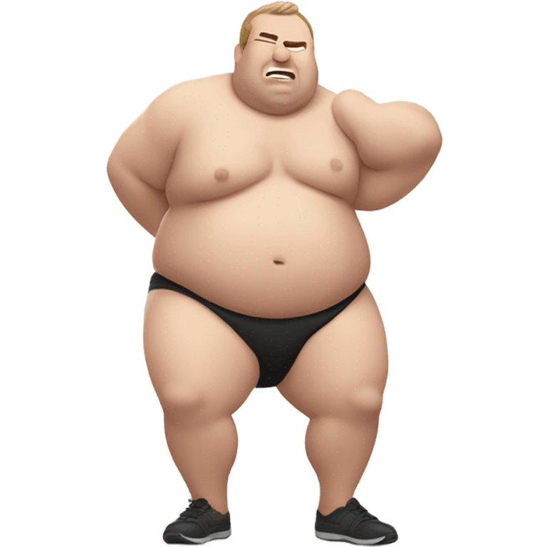 fat white guy shirtless doing sit-ups, side view emoji