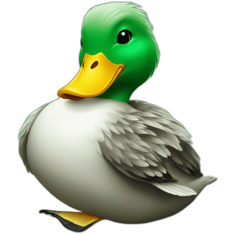 A green Duck sitting on a badger emoji