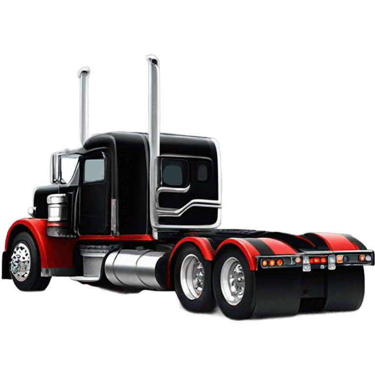 Peterbilt 389 stretch black with red frame with flat top and slash cut exhaust stacks and dual rear tires and flat bumper emoji