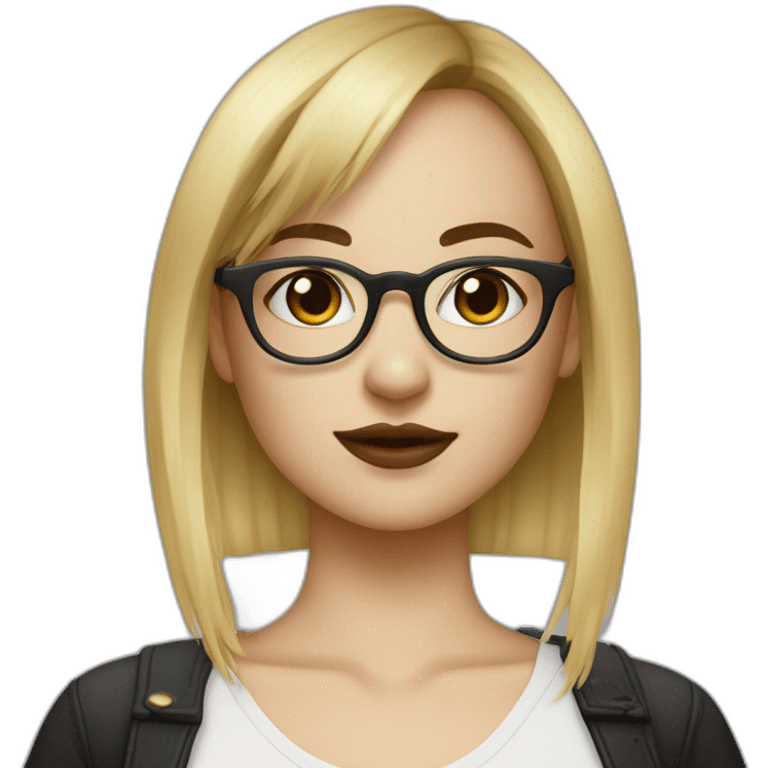 Young white brunette woman with glasses and septum piercing with bangs and blonde dip dye emoji