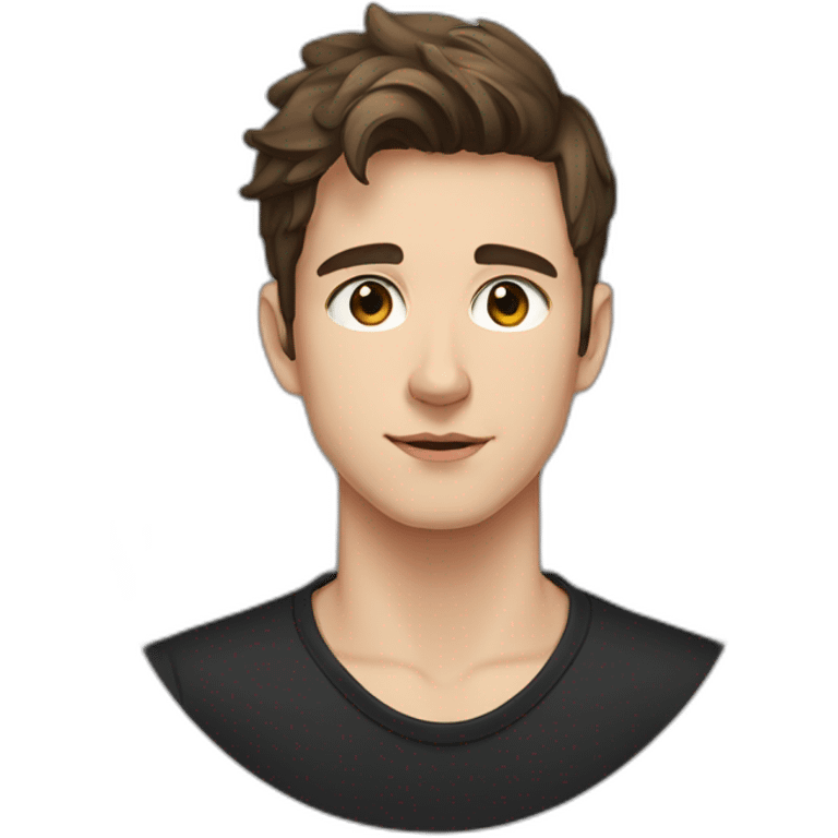 portrait of 18 years old guy, brown hair to the left, gray eyes, black shirt emoji