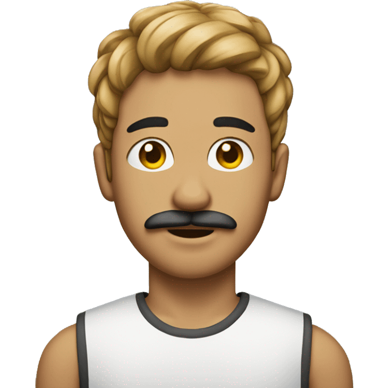 A 27-year-old wheat-skinned boy with stubble and a mustache emoji