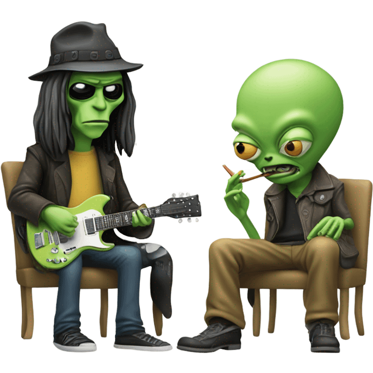 Neil young smoking with an alien emoji