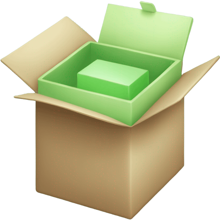 The open box is rectangular, light green in color, and contains cosmetics. emoji