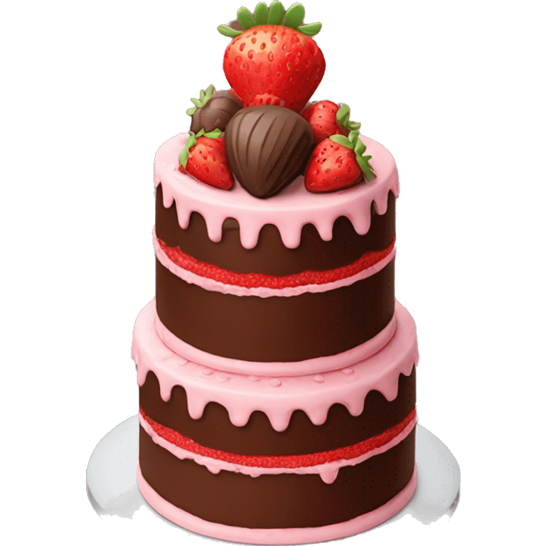 Three tier chocolate strawberry birthday cake  emoji