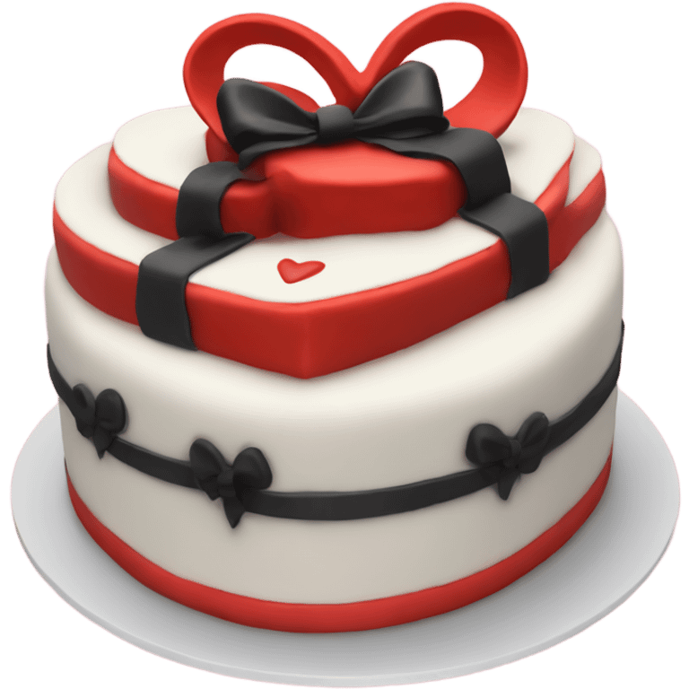 Red heart shaped birthday cake with black and white bows  emoji