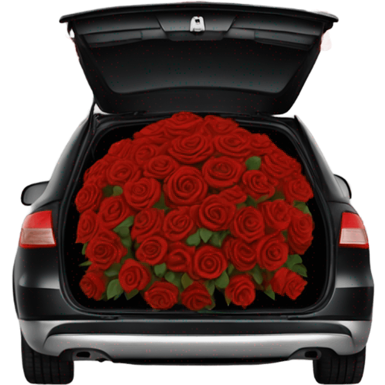 black open car trunk with red roses left in it emoji