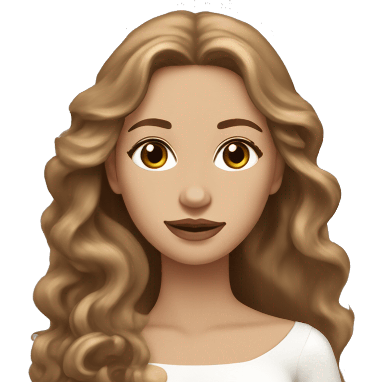 Light brown long wavy hair, hazel eyed bride with light-medium skin color looking like a goddess emoji