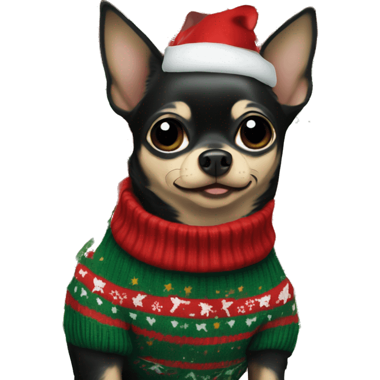 Black chihuahua with Christmas sweater  emoji