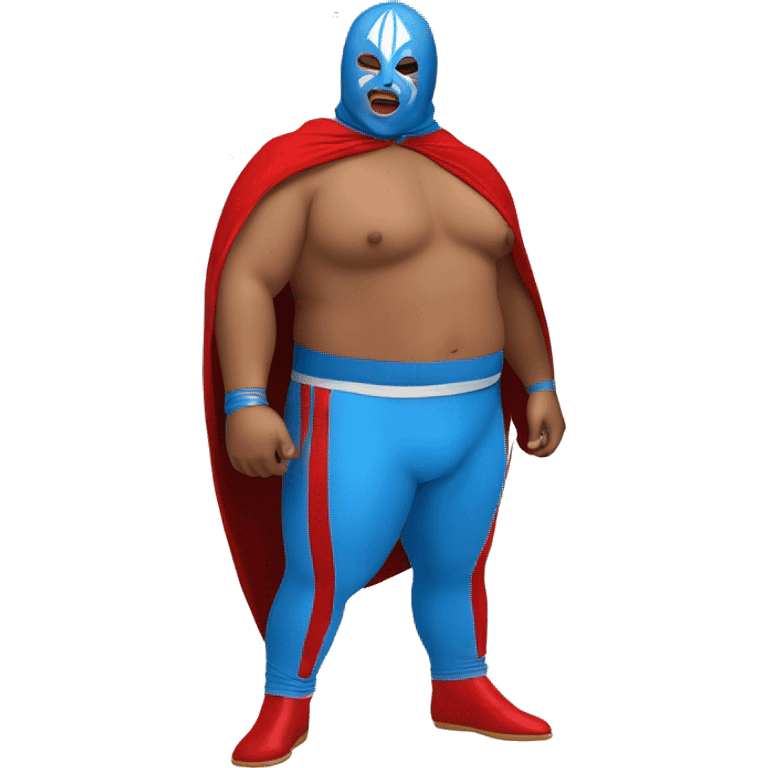 Fat Lucia libre wrestler cape red powder blue pants mask red and powder blue red cape emoji