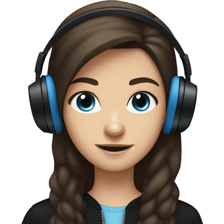 Dark brown haired caucasian, blue eyed teenager wearing black headphones emoji