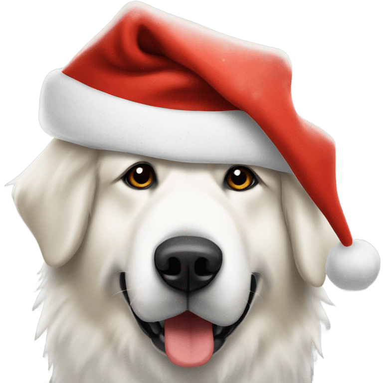 Great Pyrenees wearing a Santa hat emoji