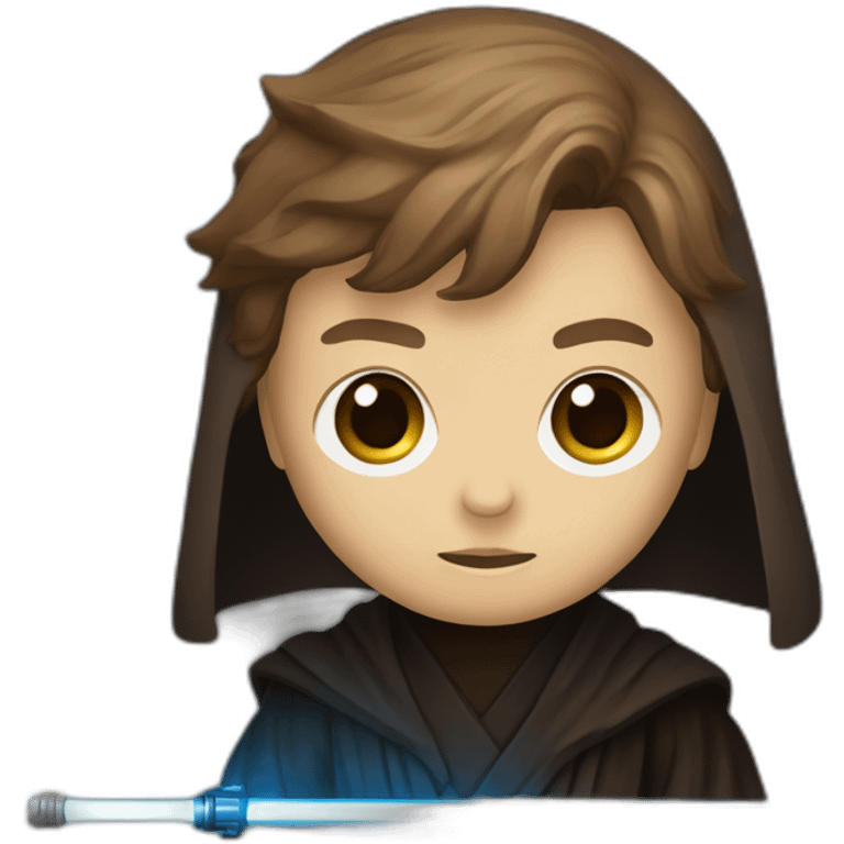 Dark side anakin skywalker (yellow-red eyes) (brown hooded robe) (portrait, front facing) (blue lightsaber) emoji