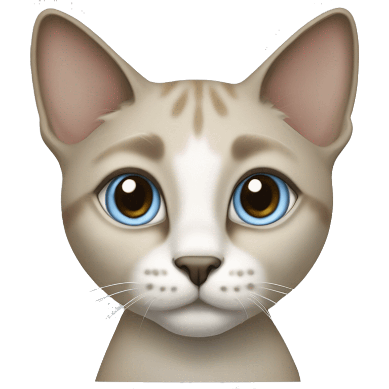 Thai breed adult cat with a light cream-brown body, dark gray nose and face, ears, and paws. sharp ears, and striking light blue eyes  emoji