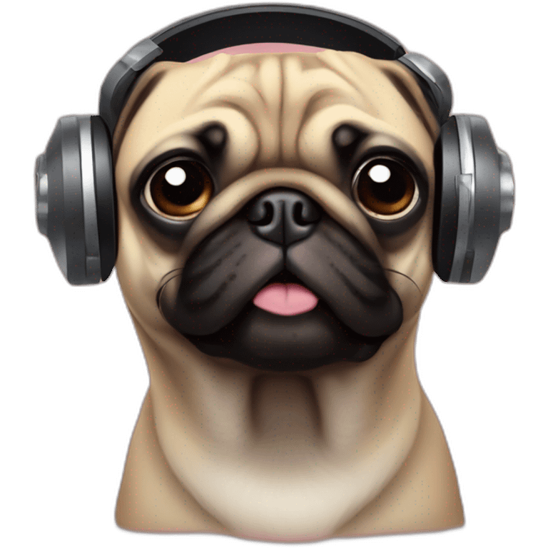 Dog pug djing on turntables with aerphones emoji