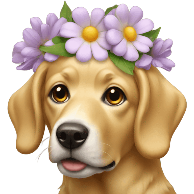 Golden dog wearing flowers on head emoji