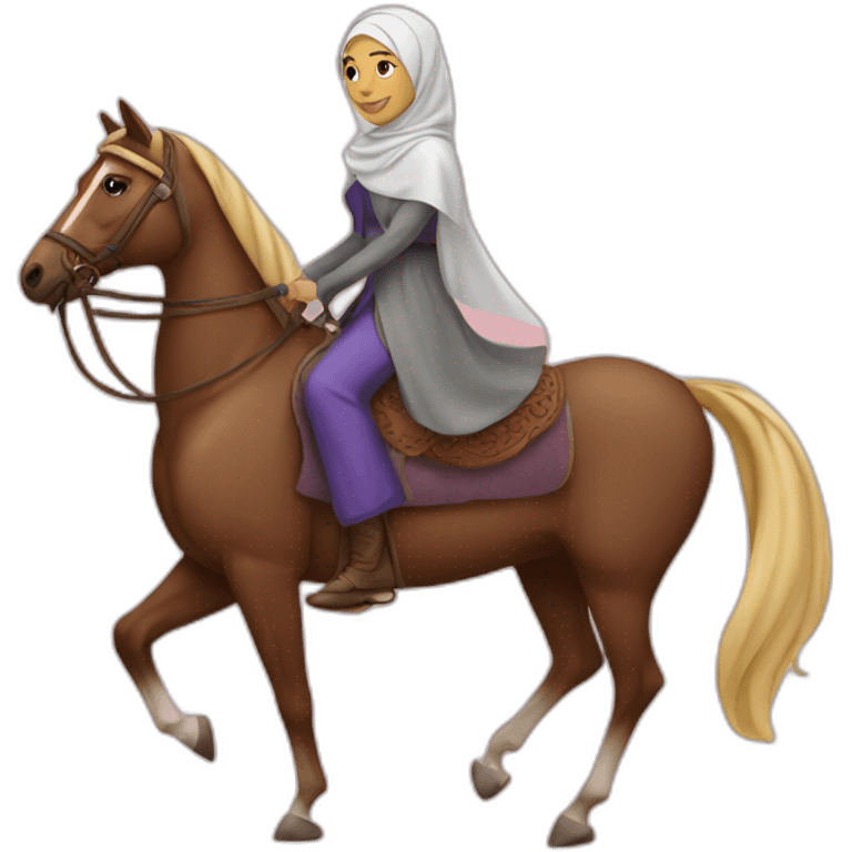 Hijabi women on a horse emoji