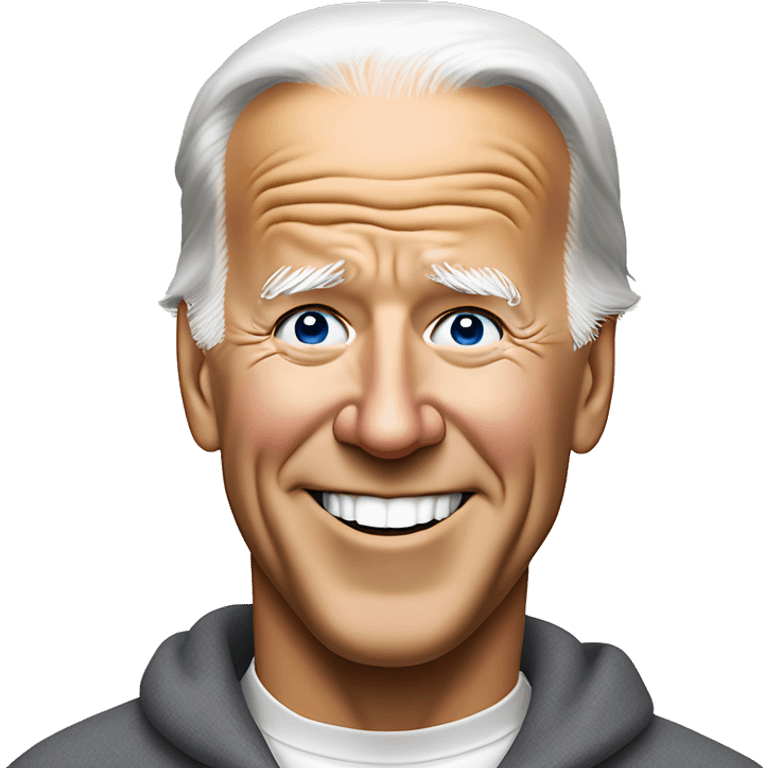 Joe Biden wearing an oversized sweatshirt that has printed on it, “I answered all the questions”.   There is a gold star above and to the right of the words sand underneath it are the words , “ good job” in cursive font.  emoji