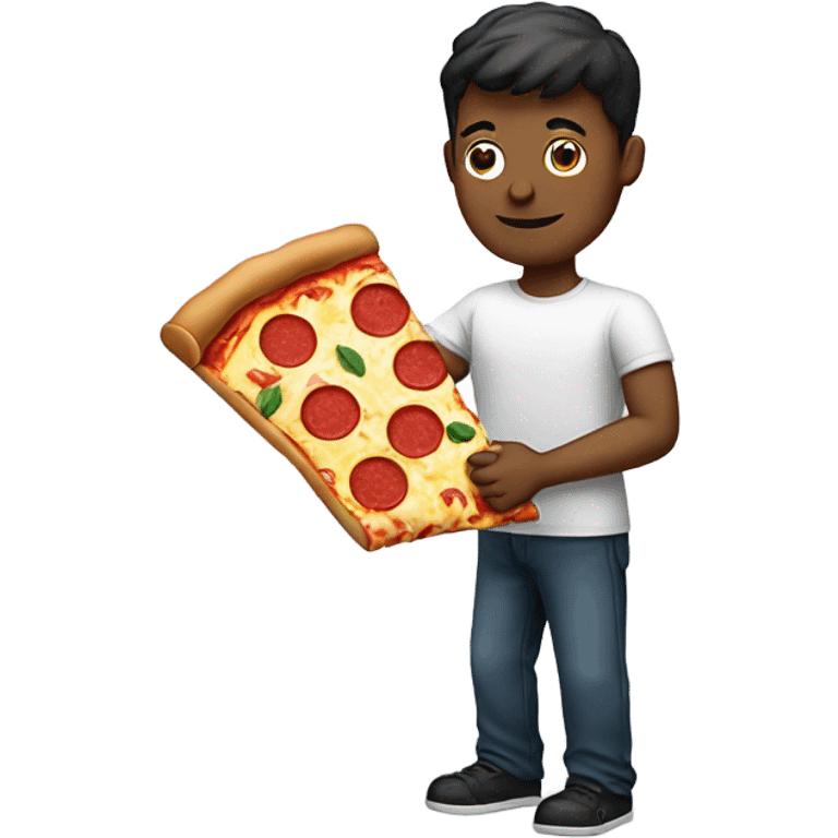 man holding slice of pizza. emoji