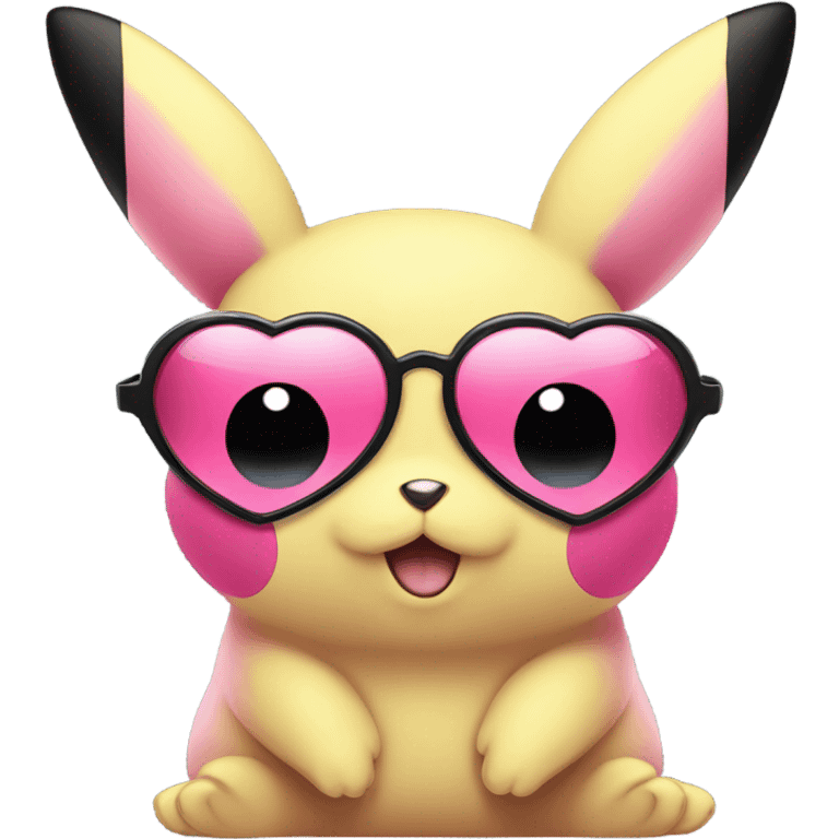 Cute pink pikachu with black heart shaped sunglasses  emoji