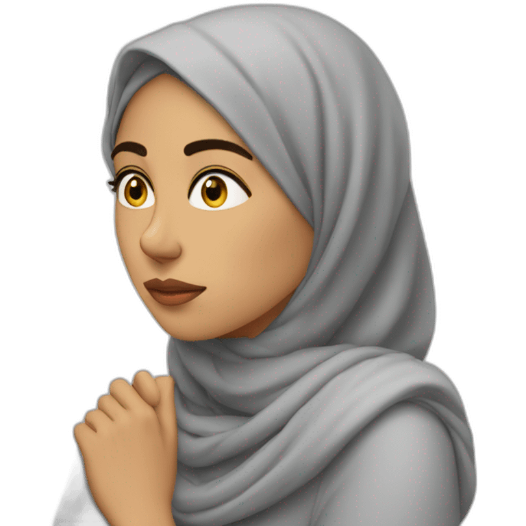 Middle Eastern woman thinking hard with hand on chin without hijab emoji