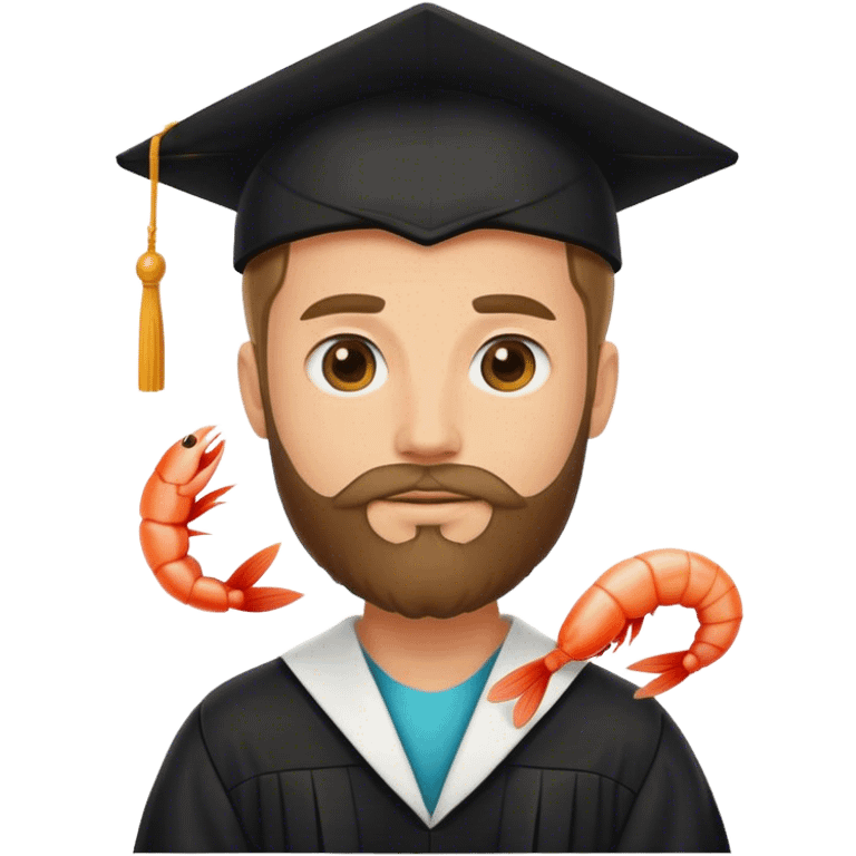 phd caucasian graduate with beard but is the shrimp emoji emoji