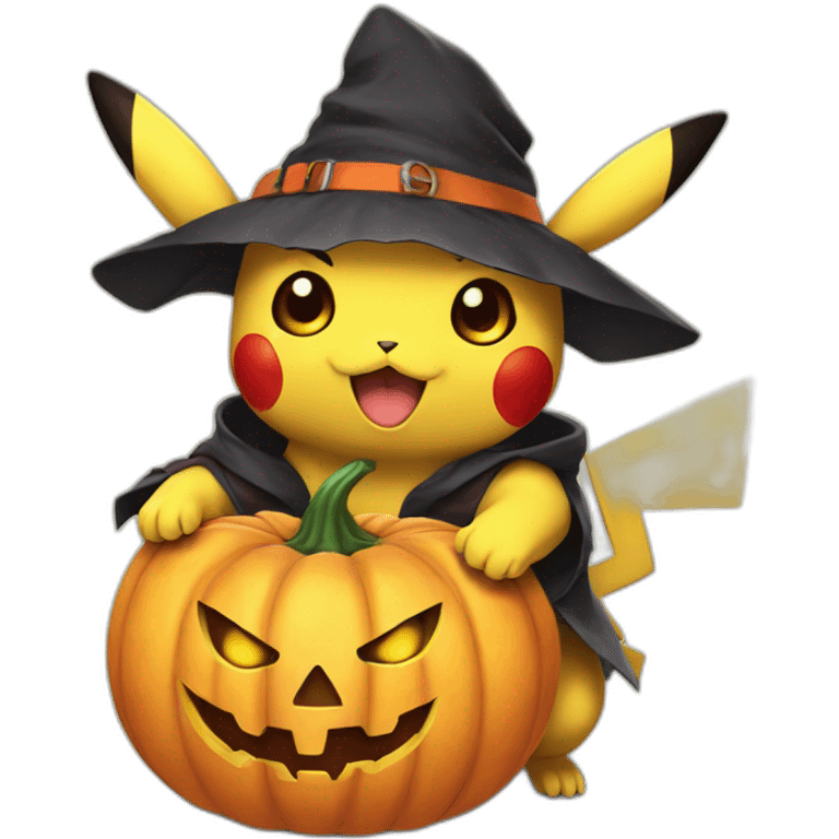 Anime Pikachu holding halloween pumpkin emoji