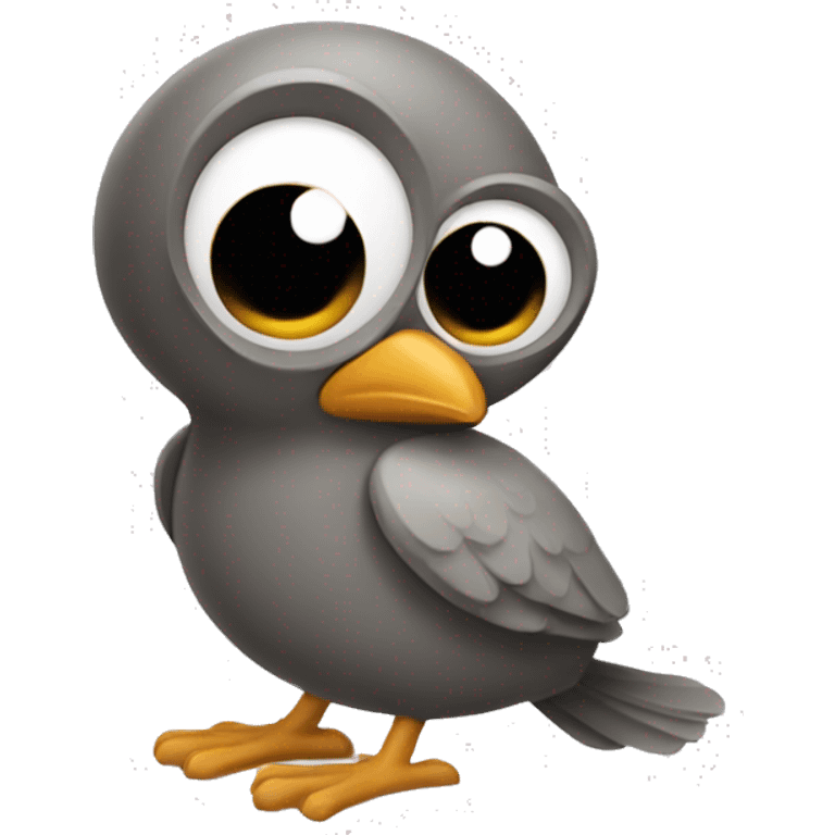 A quirky cartoon character resembling a bird, with big round eyes and a small round body.  emoji