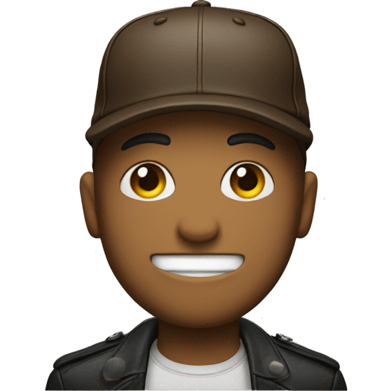 emoji head with a cap and a leather jacket emoji