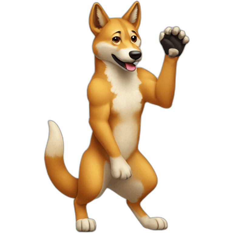 A dingo waving its paw emoji