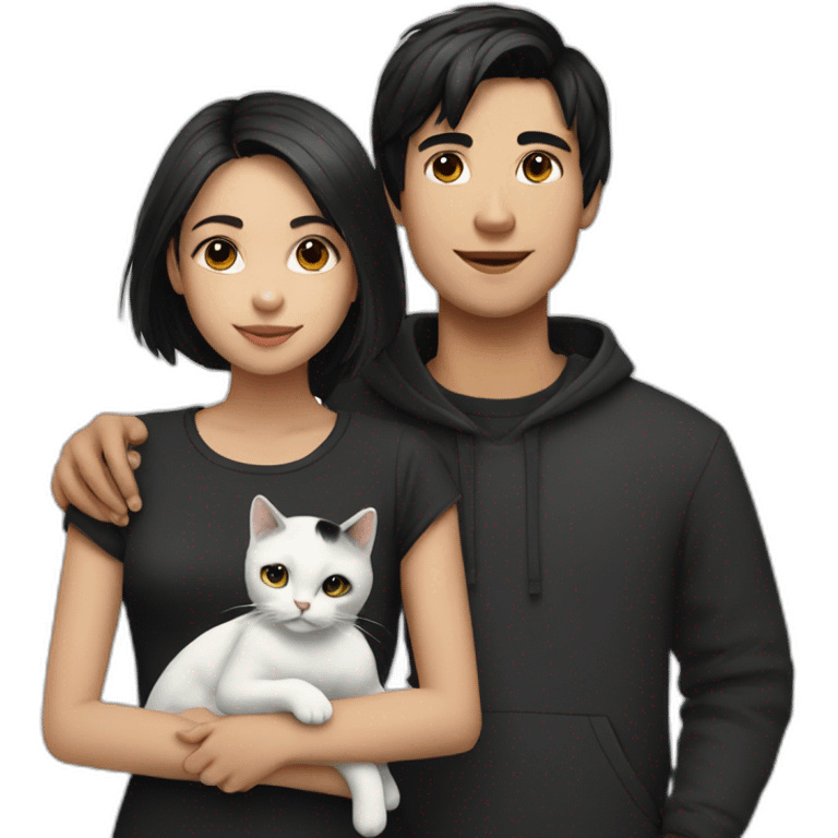 girl and boy with black hair and black and white cat emoji