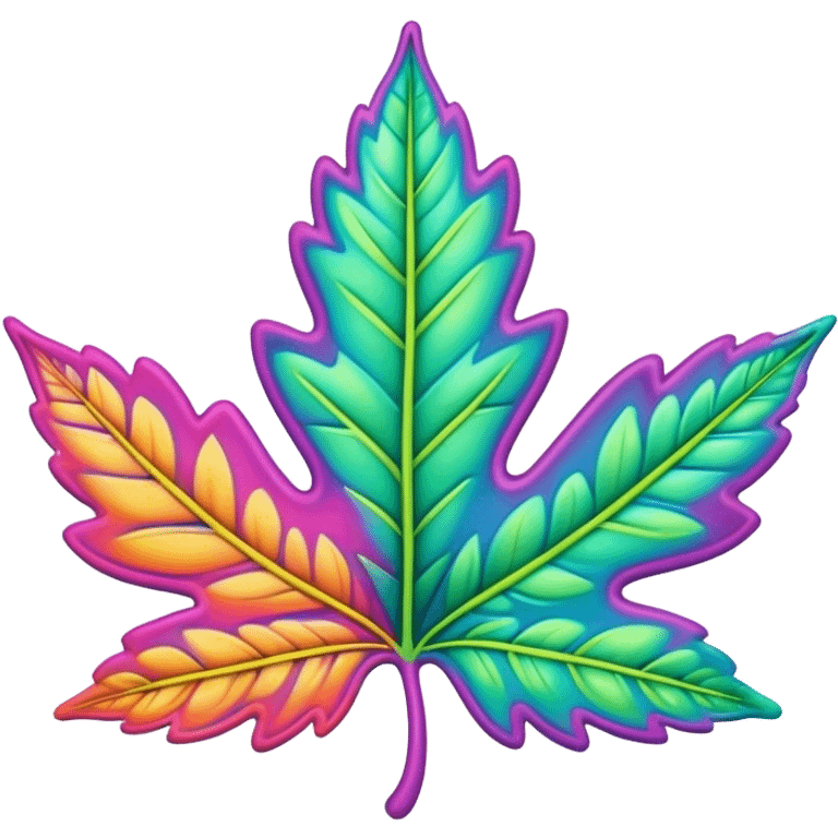 3D, psychedelic colored hippie style leaf emoji