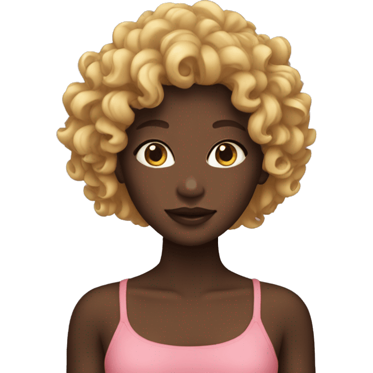 Girl with curly bowl hair and dark skin emoji