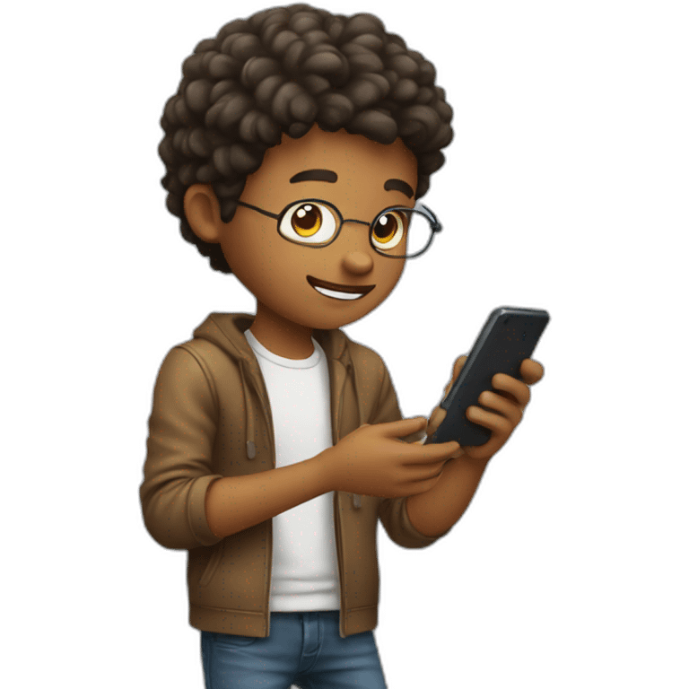 young guy playing with phone emoji