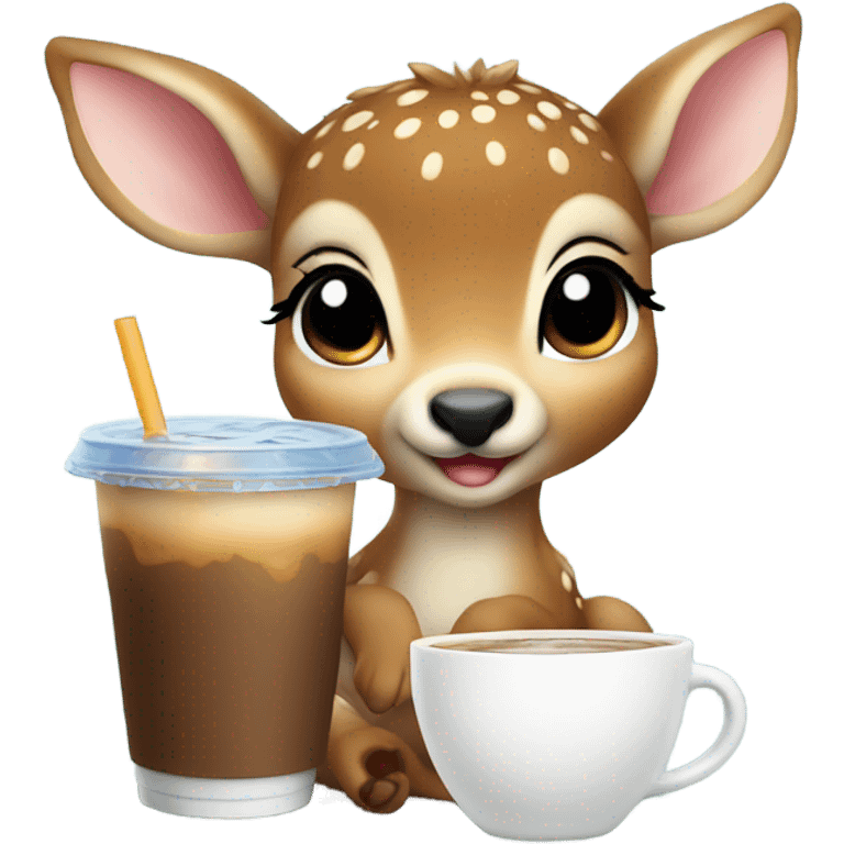 Baby deer drinking iced coffee emoji