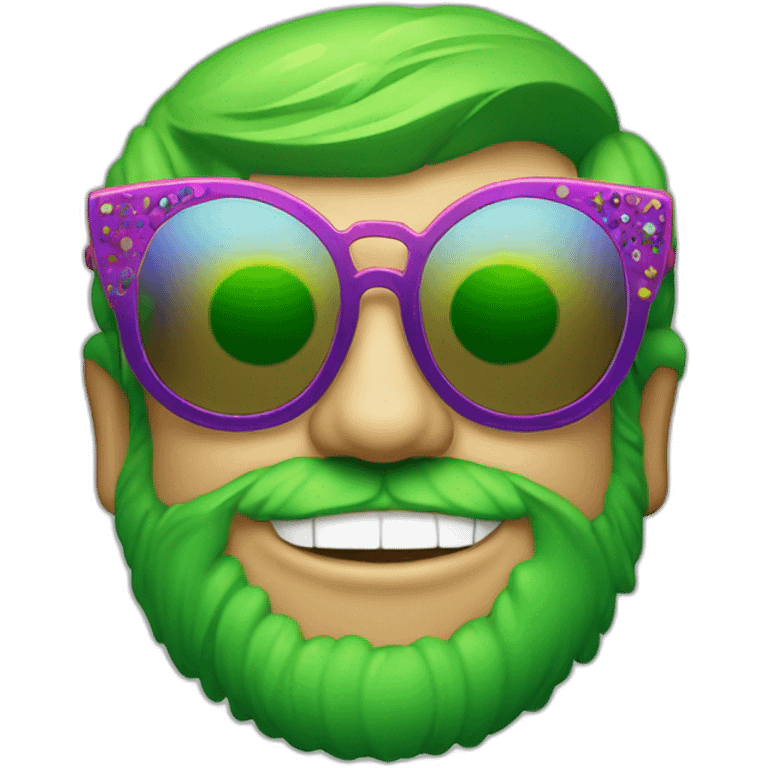 elton john wearing green multi-color oversized sunglasses with scalloped edges for mardi gras emoji