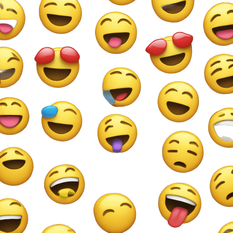 

"Smiling face emoji: closed eyes, black open mouth with four colored teeth (yellow, blue, green, pink), and red tongue."
 emoji