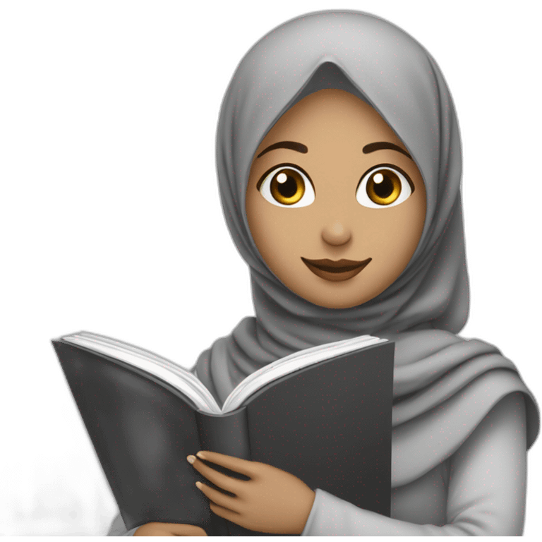 Hijabis girl with heart in book, black and white  emoji